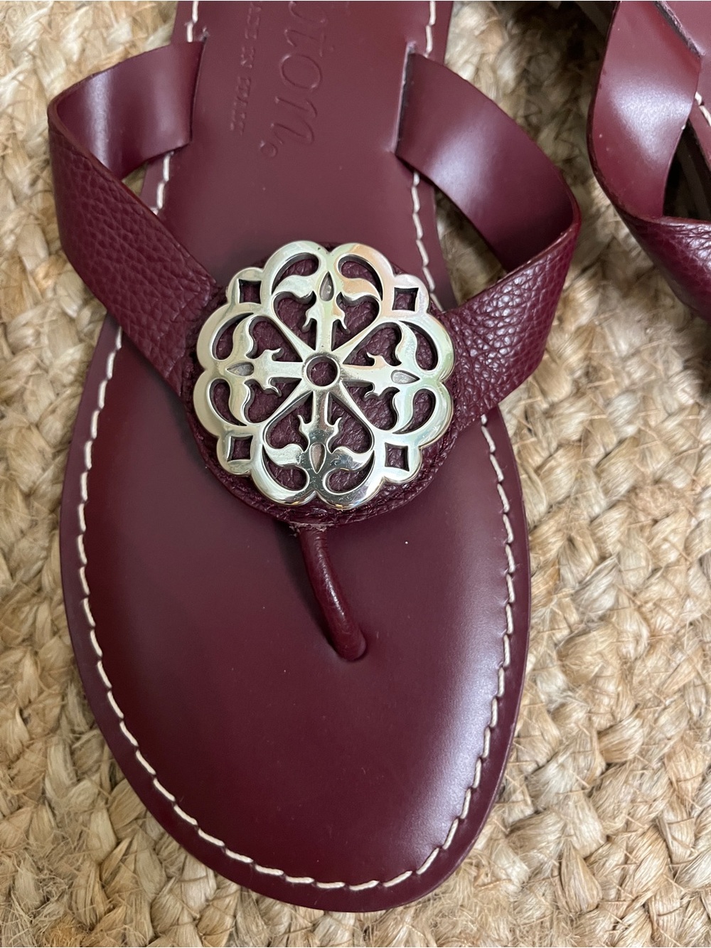 NWT Sz 8 Brighton Maroon Alice Classic Neutrals Leather Sandals Silver Ferrera - Picture 5 of 13